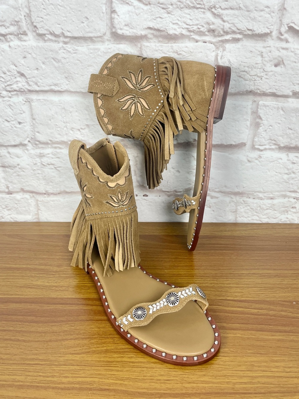 Ash Paquito Fringe Antelope Brown Studded Gladiator Sandals Size 36/6